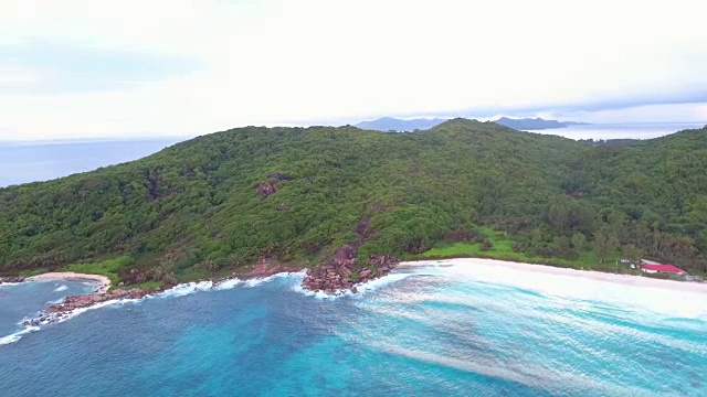 塞舌尔，拉迪格岛，大安斯海滩，无人机，鸟瞰图视频素材