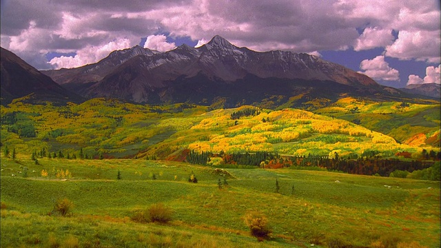 广角镜头的时间推移云和阴影移动在Telluride /山谷前景视频素材