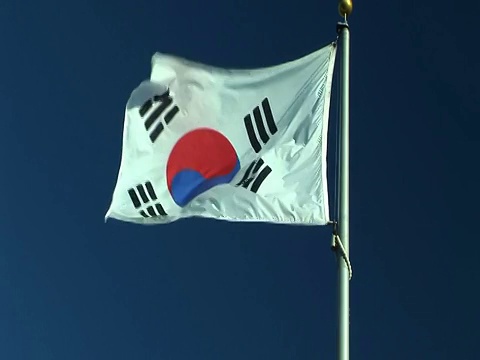 韩国国旗迎风飘扬视频素材