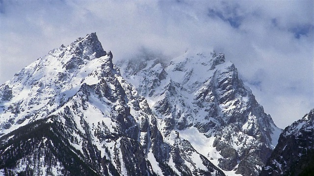 宽镜头的时间推移pan雪山与云通过头顶视频素材