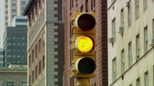 交通信号灯由绿变黄变红/美国纽约曼哈顿视频素材