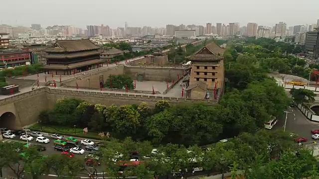 鸟瞰图西安城门在中国视频素材