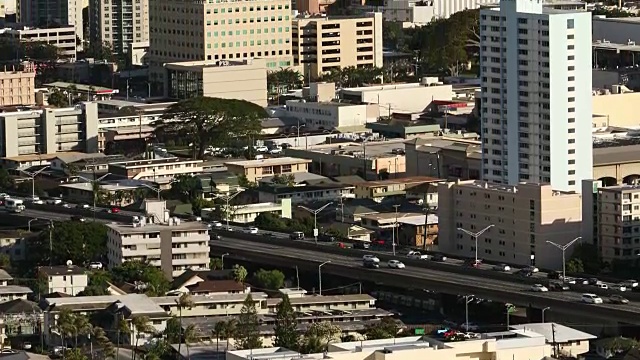 夏威夷火奴鲁鲁市中心和威基基城市景观视频素材