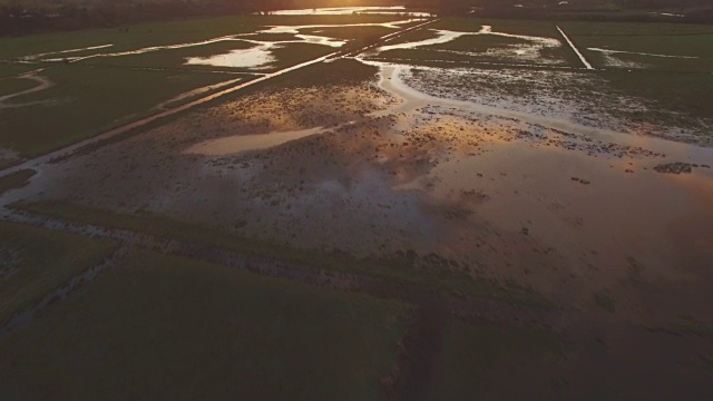 在被淹没的田地上空的空中航迹视频素材