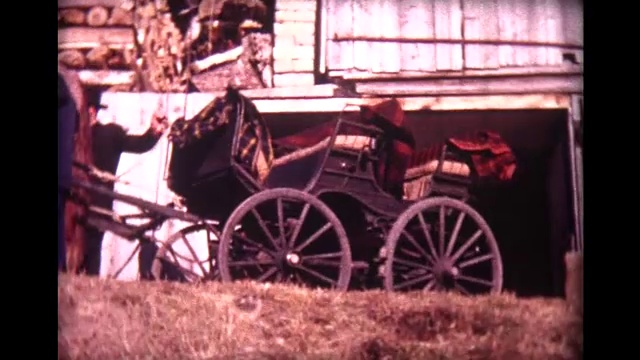 1963年，孩子们乘坐敞篷马车沿着蜿蜒的瑞士道路行进视频下载