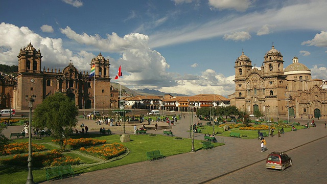 T/L, WS, Plaza de Armas with la Compania church, Cusco，秘鲁视频素材