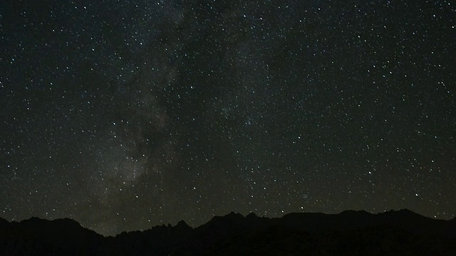 T/L WS PAN银河中的星星在夜间移动于东部sierra之上/ Lone Pine，美国加利福尼亚州视频素材