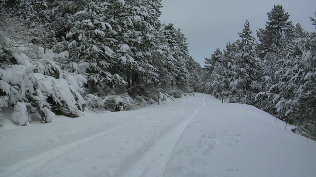 西班牙比利牛斯山，大雪覆盖的山路视频下载