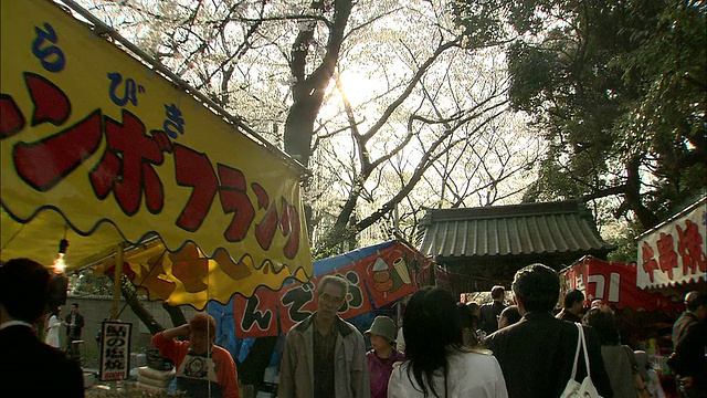 行走在日本东京上野神社的摊位之间视频素材