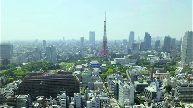 T/L WS Cityscape with Tokyo Tower，东京，日本视频素材