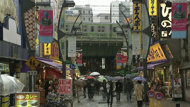 日本东京高架列车的街景视频素材