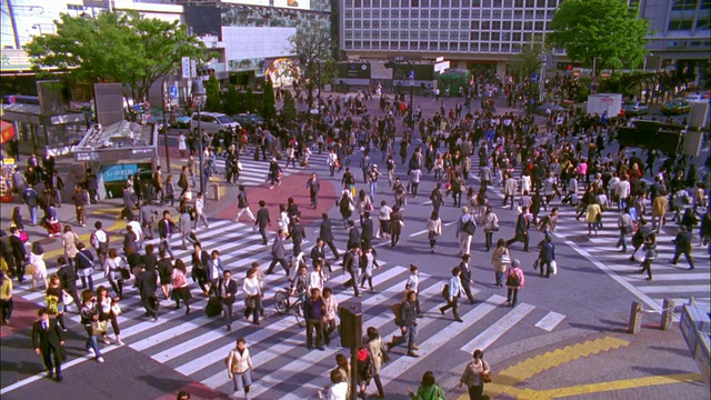 在日本东京涩谷，人群穿过街道视频素材