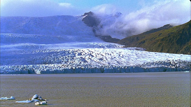 冰岛Skaftafell国家公园PAN Fjallsarlon冰川湖和Vatnajokull冰川视频素材