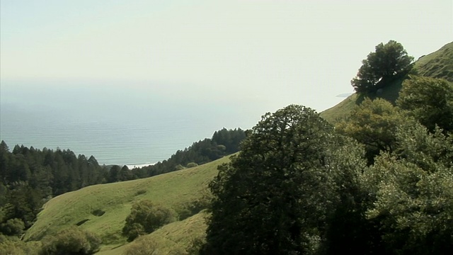 一对情侣在美国加州塔玛佩斯山俯瞰大海的小山上慢跑视频素材