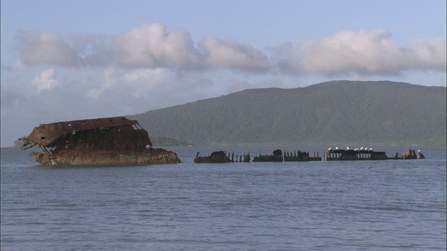 澳大利亚昆士兰Yarrabah Mission部分锈蚀的沉船视频素材