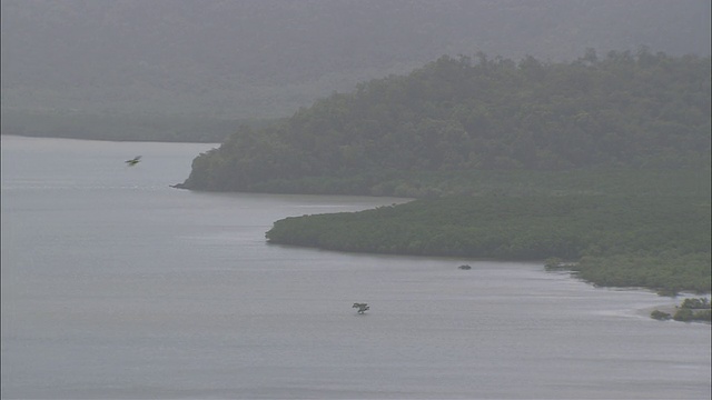 WS海岸与植被多云和阴沉的一天，Yarrabah Mission，澳大利亚昆士兰视频素材