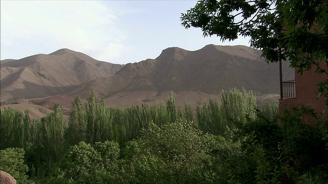 WS HA PAN山脉，树木和古老的废墟，Abyaneh，伊朗视频素材