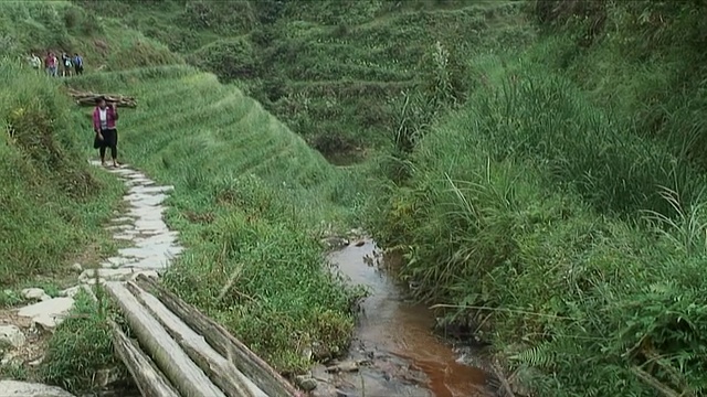 中国广西龙胜，沿着溪流和梯田的WS TU步道视频素材