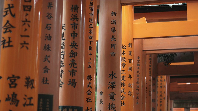 日本京都，通往Fushimi Inari Taisha神社内部的牌坊门视频素材