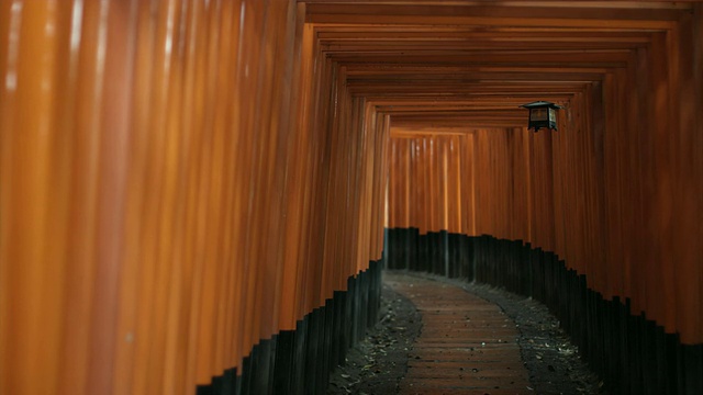 日本京都，通往Fushimi Inari Taisha神社内部的鸟居门视频素材