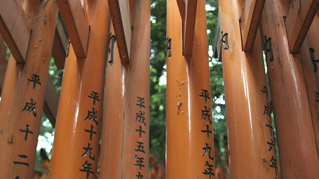 日本京都，通往Fushimi Inari Taisha神社内部的鸟居门视频素材