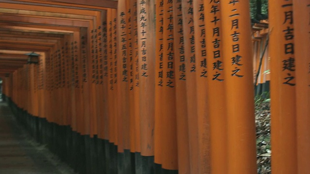 日本京都，通往Fushimi Inari Taisha神社内部的鸟居门视频素材