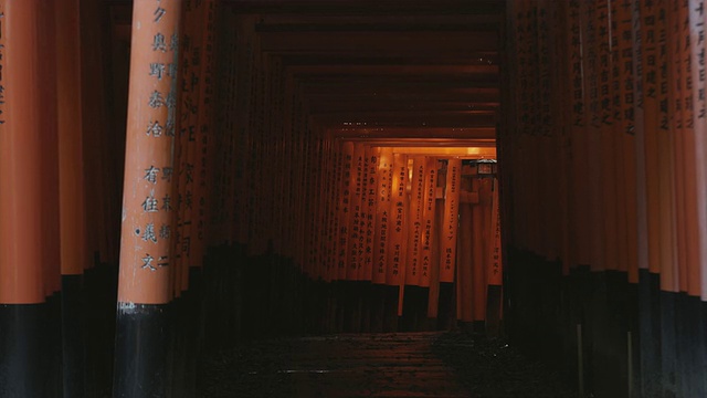 日本京都，通往Fushimi Inari Taisha神社内部的鸟居门视频素材