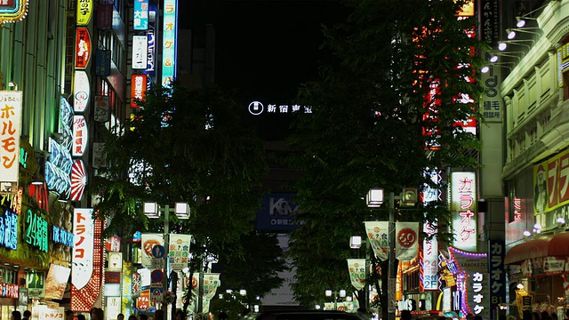 日本东京，夜间霓虹灯照亮建筑物视频素材