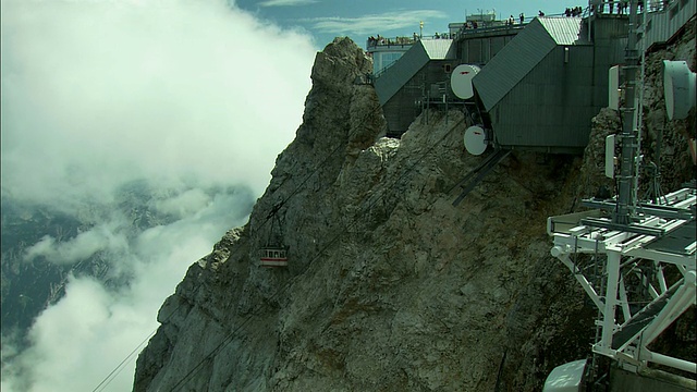 ZO HA WS缆车到达德国巴伐利亚州Zugspitze山顶视频素材