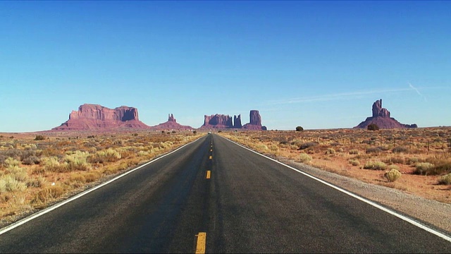 WS ZO高速公路与纪念碑谷岩层的背景，亚利桑那州，美国视频素材