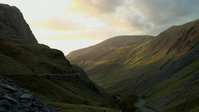 日落Honister Pass /湖区，坎布里亚，英国视频素材