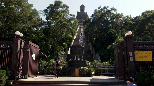 WS LA楼梯通往大型佛像坐佛在森林山顶，香港，中国香港视频素材