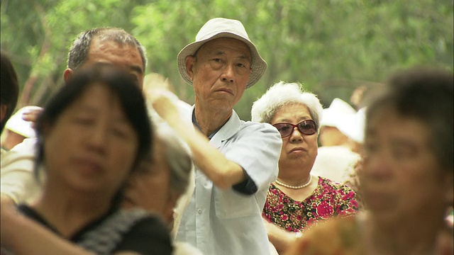 一群人在玉渊潭公园晨练，北京，中国视频素材