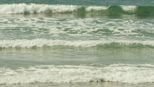 一对夫妇在水边的海滩上散步视频素材