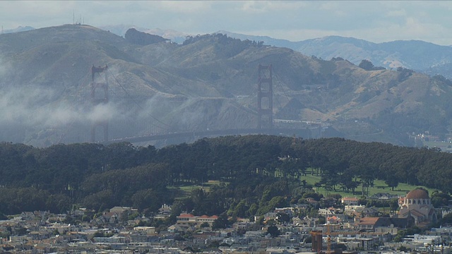 WS金门大桥与山的背景/旧金山，加利福尼亚州，美国视频素材