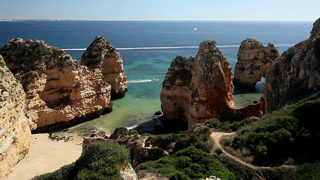 葡萄牙阿尔加维Ponta da Piedade /拉各斯的WS HA落基海岸线视频素材