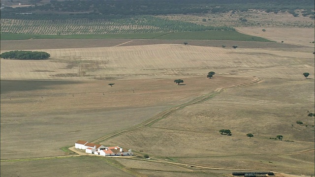 AERIAL WS农田与农业建筑/ Arraiolos, Evora，葡萄牙视频素材