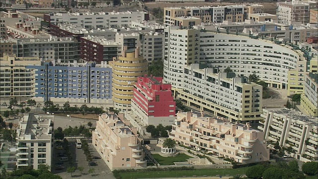 AERIAL WS Cityscape with park das Nacoes /葡萄牙里斯本视频素材