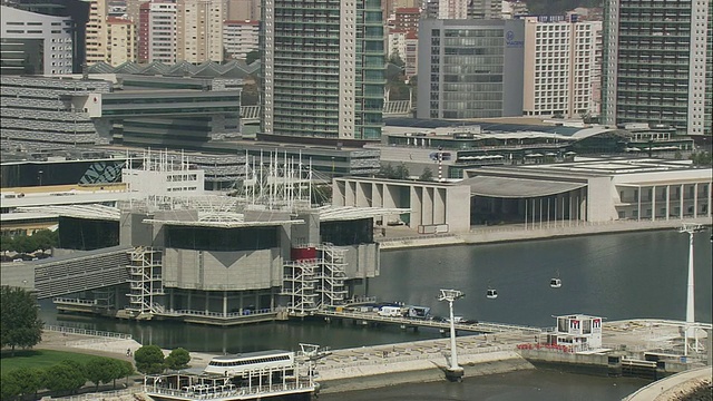 AERIAL WS Cityscape with park das Nacoes /葡萄牙里斯本视频素材