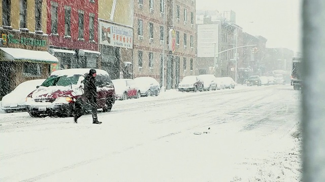 WS街在暴风雪/纽约，纽约，美国视频素材