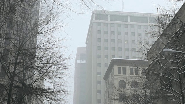 雪花落在城市/里士满市中心，弗吉尼亚州，美国视频素材