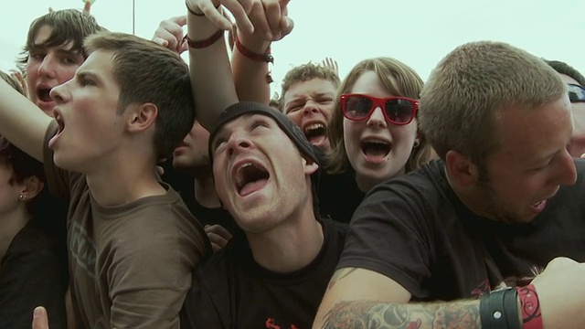 在Sonisphere Festival / Knebworth，赫特福德郡，英国，人群在空中尖叫和挥舞手臂视频下载