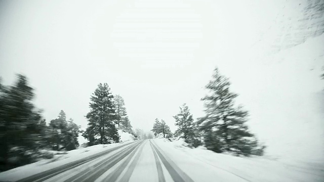 T/L POV驾驶在雪道/锡安国家公园，犹他州，美国视频下载