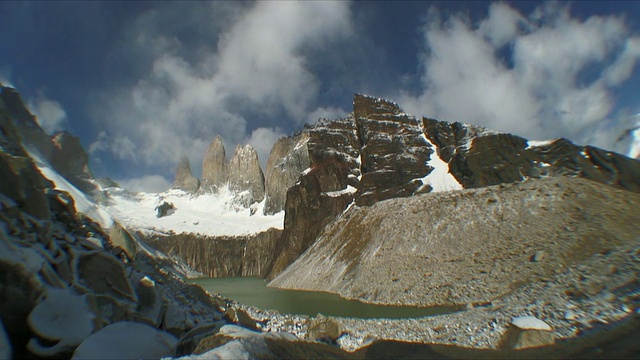 智利Torres De Paine / Torres De Paine的雪山景观视频素材