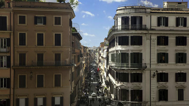 位于意大利拉齐奥罗马的西班牙广场(Piazza Di Spagna)和科索街(Via Del Corso)的WS T/L购物区视频素材