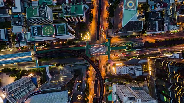 4k分辨率Hyper Time lapse曼谷市景商业中心交叉口鸟瞰图视频素材