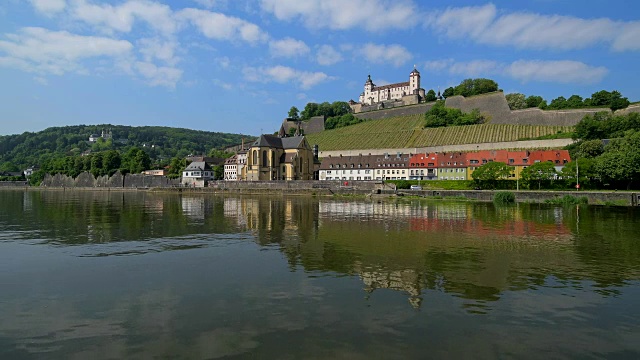 河与城堡马里恩堡，Würzburg, Franconia，德国巴伐利亚州视频素材