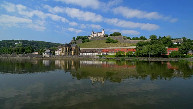 河与城堡马里恩堡，Würzburg, Franconia，德国巴伐利亚州视频素材