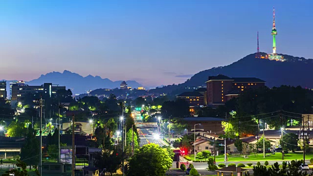 时间流逝在首尔市和南山，韩国。视频素材