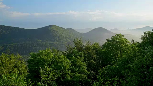 春天的云雾景观，Vorderweidenthal, Pfälzerwald，莱茵兰-普法尔茨，德国视频素材